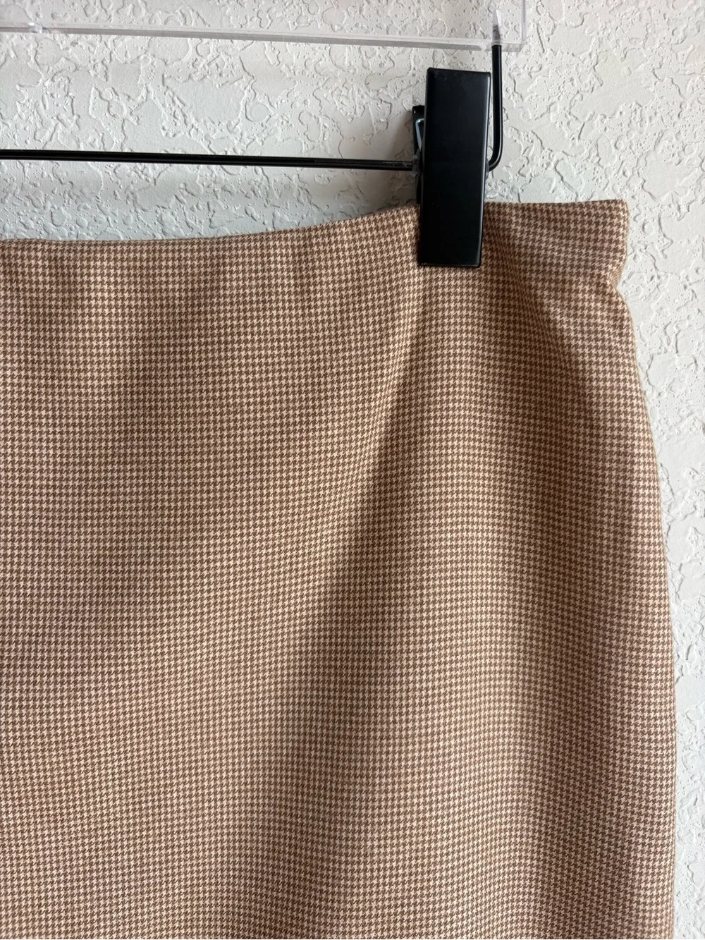 Ralph Lauren Vintage Wool Cashmere Skirt Suit Women US12 Camel Houndstooth silk